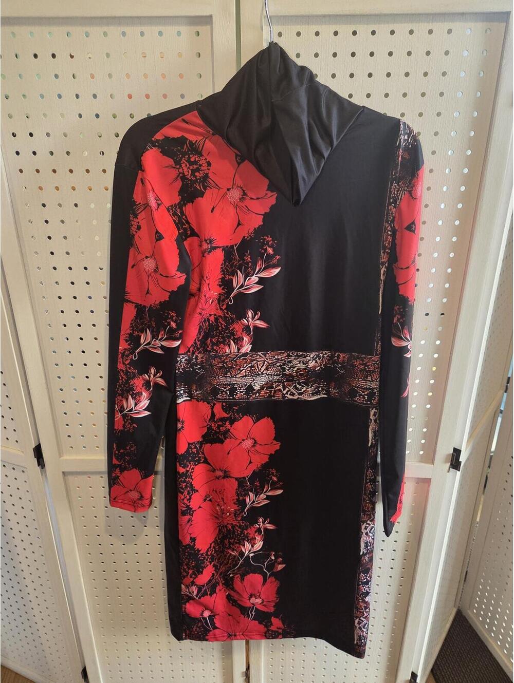 Black and Red Floral Long Sleeve Dress  small/med (xl) read description